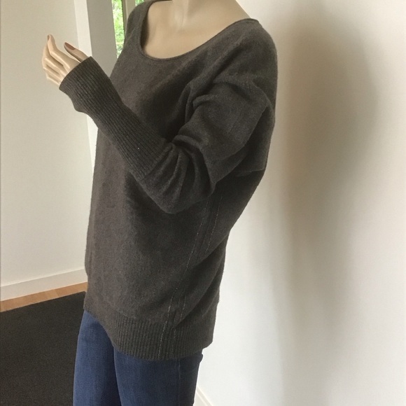 Athleta Heather Gray Sparkle Trim 100% Cashmere Oversized Pullover Sweater L - Picture 3 of 6